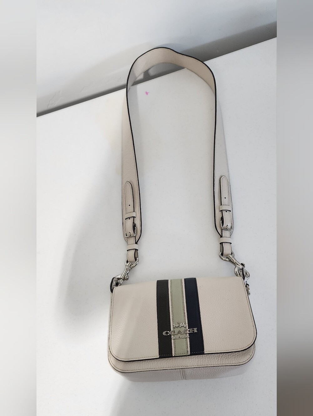 Coach Ivory Leather Crossbody with Striped Detail